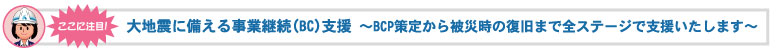 大地震に備える事業継続(BC)支援~BCP策定から被災時の復旧まで全ステージで支援いたします~